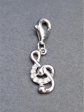 Music Note 925 Sterling, Cubic Zirconia, Maker's Mark  "a"  1", Total Length